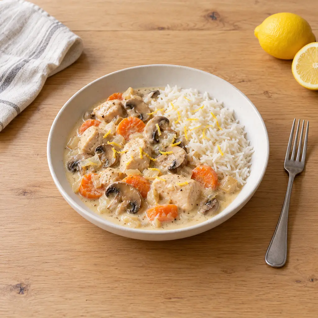 Blanquette express de poulet aux champignons