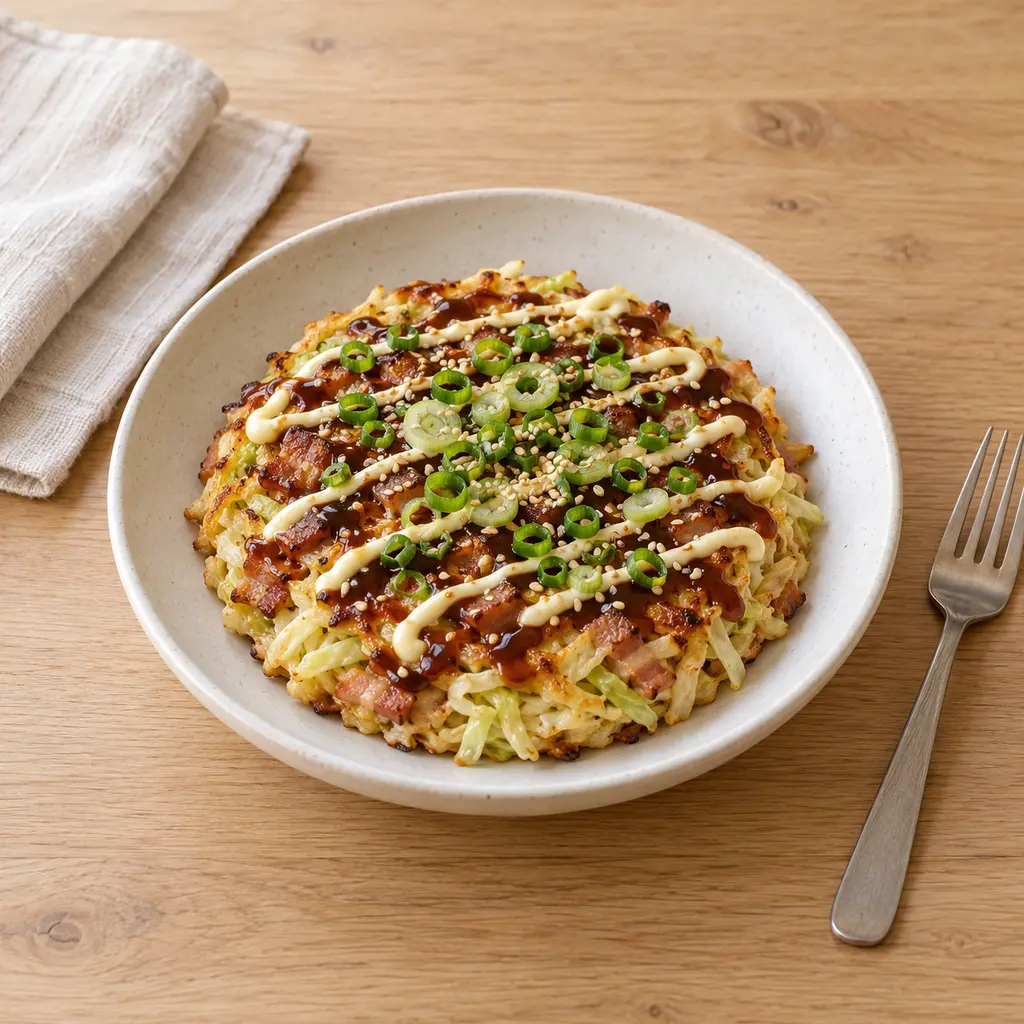 Okonomiyaki au chou et lardons